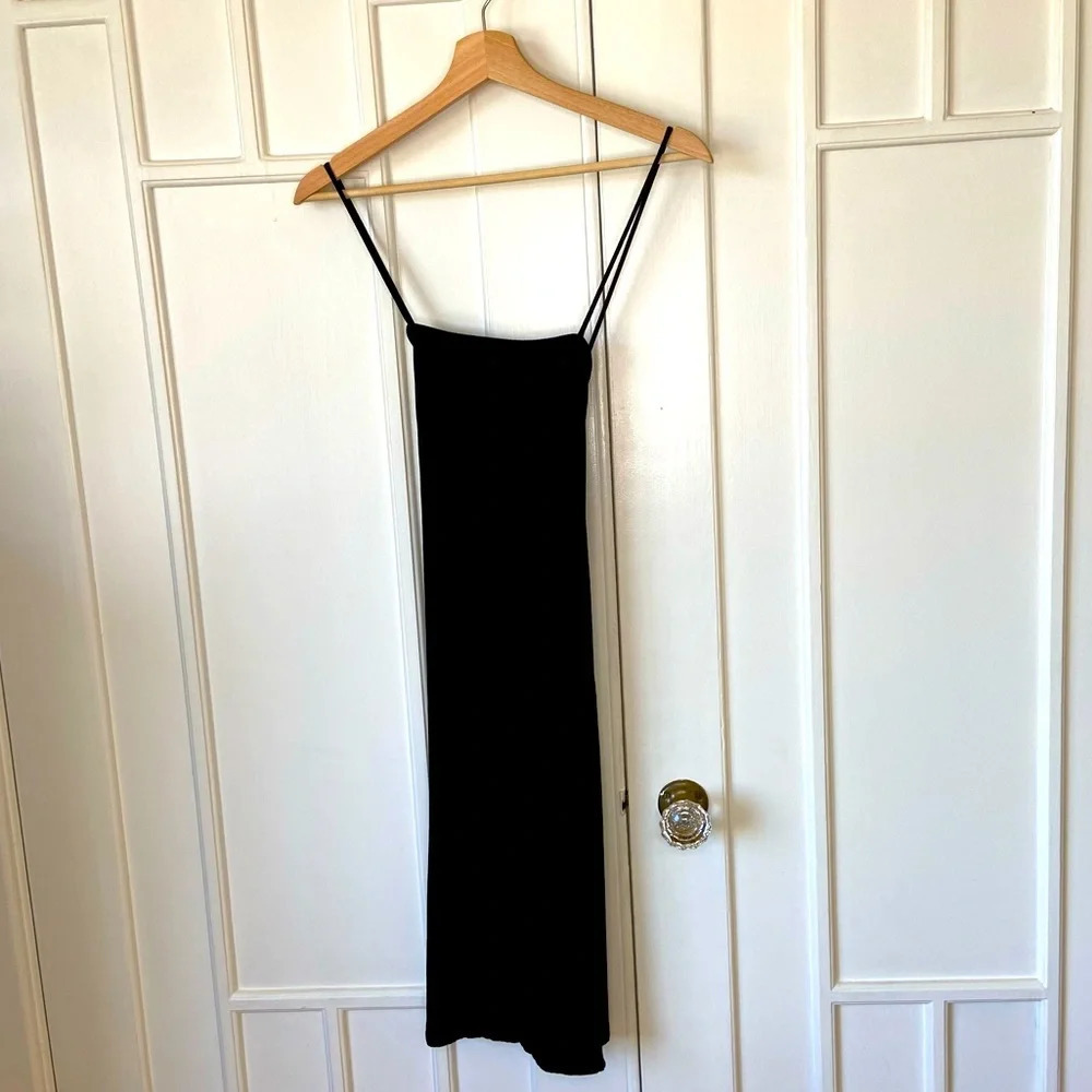 4SIENNAI BLACK Spaghetti strap dress stretchy made in the  USA size medium sexy
